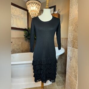 Vicky Tiel size small black fringe dress